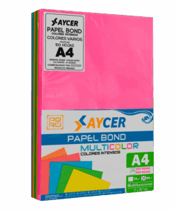 PAPEL BOND COLORES INTENSOS (NEÓN) AYCER 100 HOJAS 80 GR
