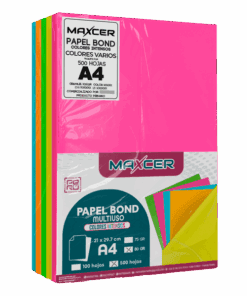 PAPEL BOND COLORES INTENSOS (NEÓN) MAXCER 500 HOJAS 80 GR