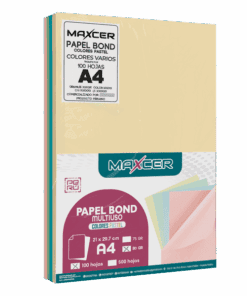 PAPEL BOND COLORES PASTEL MAXCER 100 HOJAS 80 GR